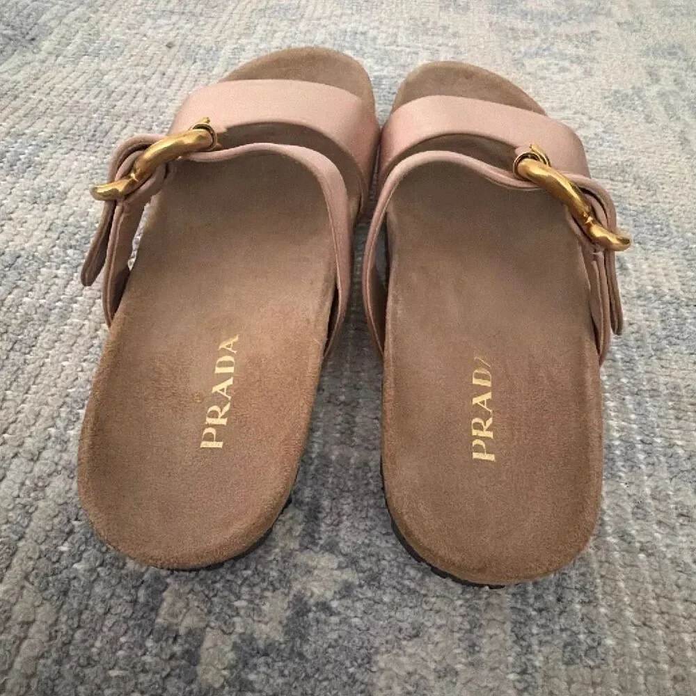 Prada Buckle Slides Rose Gold size 39.5